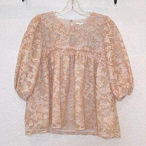 Stine Goya Emmeline Organza Embroidered Puff Sleeve Babydoll Boho Top size XS
